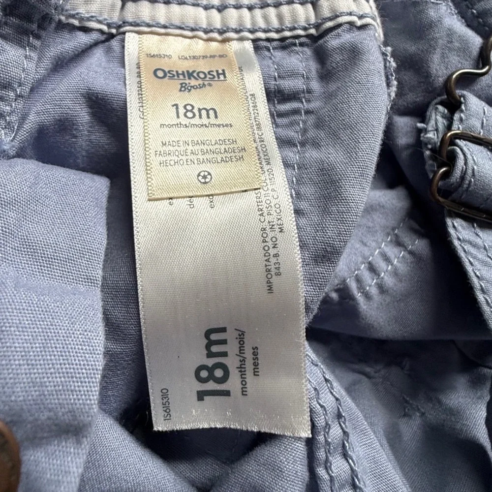 OshKosh B'gosh 18M Blue Cotton Shortalls Short Overalls Baby Unisex